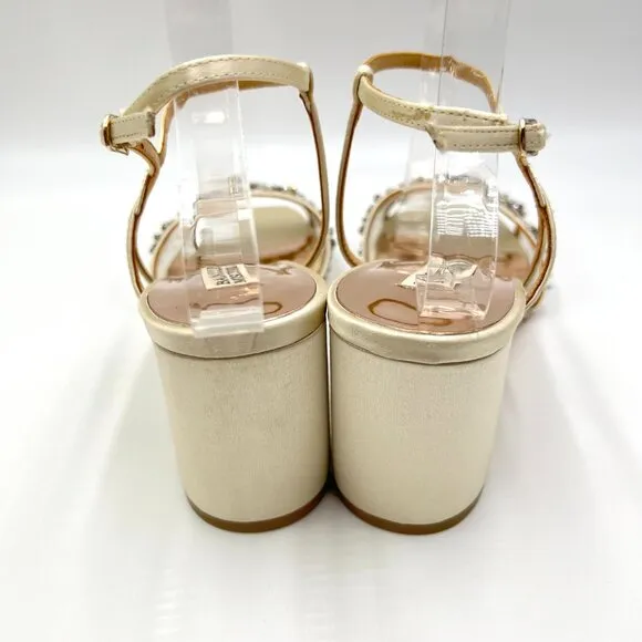 Badgley Mischka Womens Size 9 Blaine Jeweled Block Heels Dress Sandals Shoes