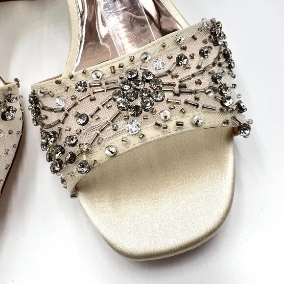 Badgley Mischka Womens Size 9 Blaine Jeweled Block Heels Dress Sandals Shoes