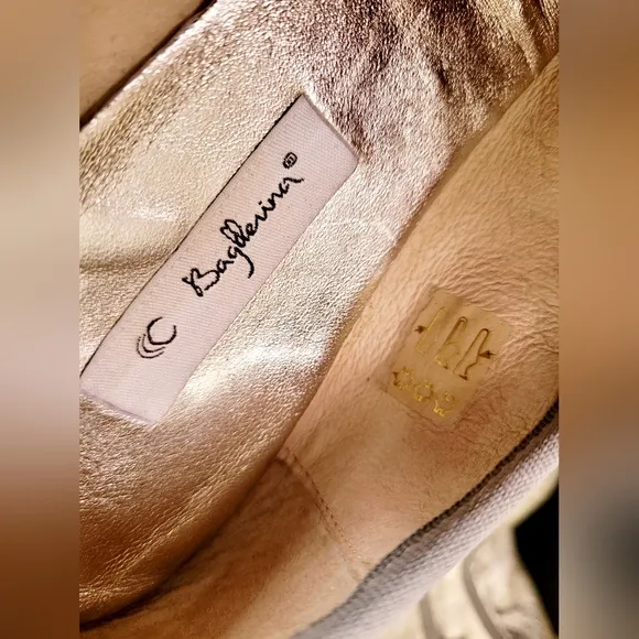 Bagllerina Paris Foldable Lamb Leather Ballet Flats Silver Made in France US 8.5