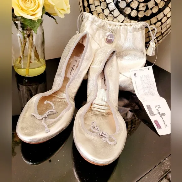 Bagllerina Paris Foldable Lamb Leather Ballet Flats Silver Made in France US 8.5