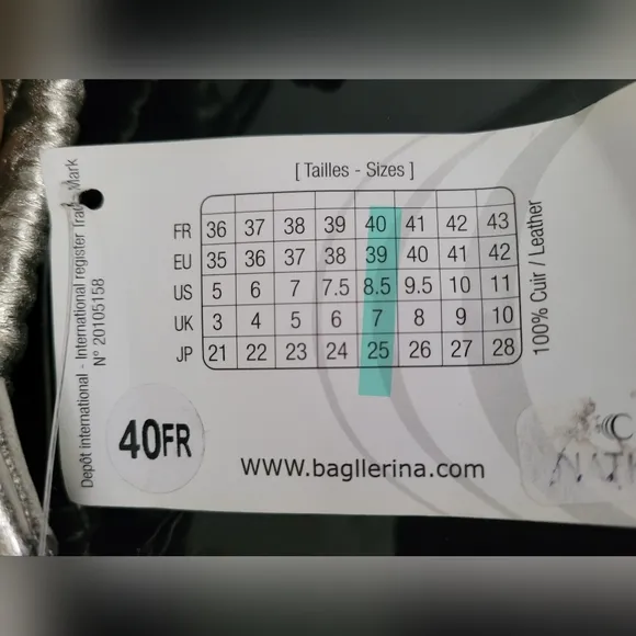 Bagllerina Paris Foldable Lamb Leather Ballet Flats Silver Made in France US 8.5