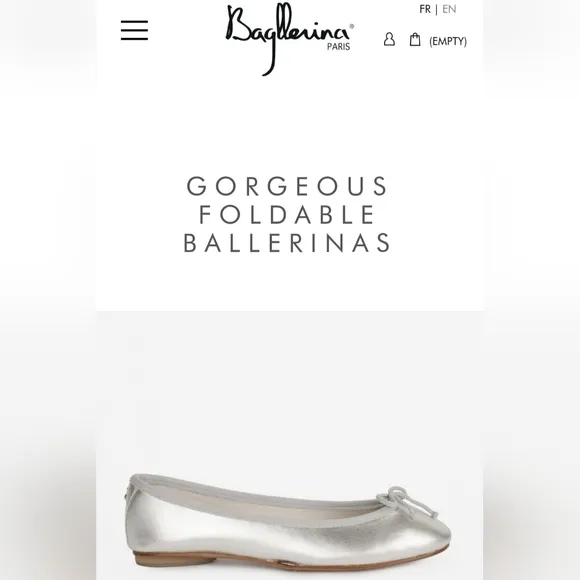 Bagllerina Paris Foldable Lamb Leather Ballet Flats Silver Made in France US 8.5