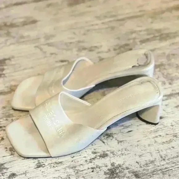 Balenciaga Duty Free 60mm white shiny women’s sandals size 6