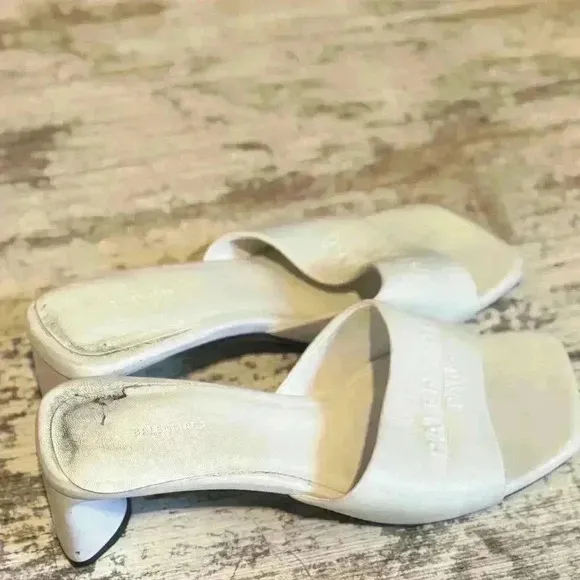 Balenciaga Duty Free 60mm white shiny women’s sandals size 6