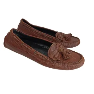 Balenciaga Flats Brown Leather Driving Loafers Tassel Kiltie Womens US 6.5