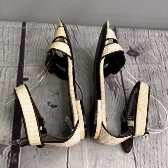 Balenciaga Sandals size 36 US 6 Open Toe Ankle Strap Beige Brown Woven