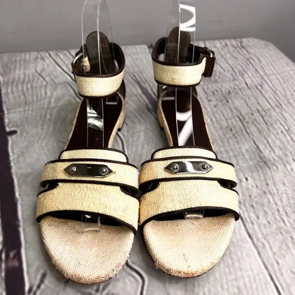 Balenciaga Sandals size 36 US 6 Open Toe Ankle Strap Beige Brown Woven