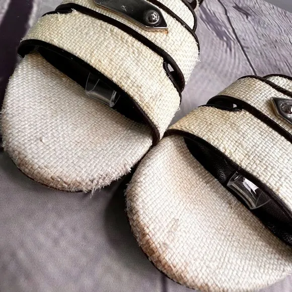 Balenciaga Sandals size 36 US 6 Open Toe Ankle Strap Beige Brown Woven