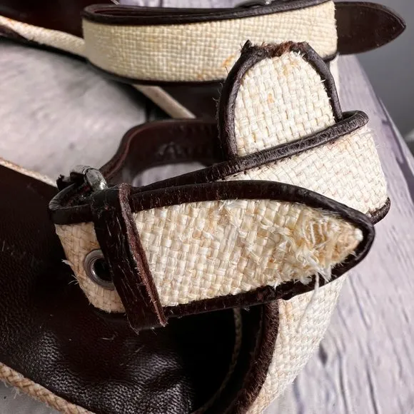 Balenciaga Sandals size 36 US 6 Open Toe Ankle Strap Beige Brown Woven