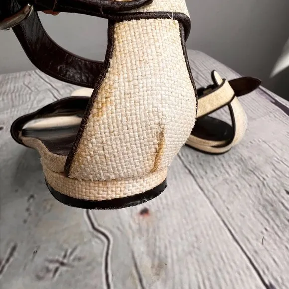 Balenciaga Sandals size 36 US 6 Open Toe Ankle Strap Beige Brown Woven