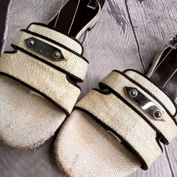 Balenciaga Sandals size 36 US 6 Open Toe Ankle Strap Beige Brown Woven