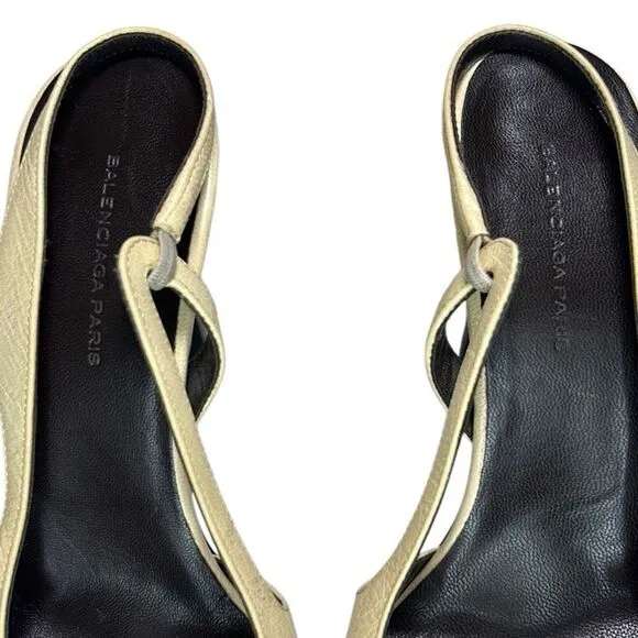 Balenciaga, Women Heel Sandals Patent Leather Slingback, Cream, 7.5 US, 37.5 EUR
