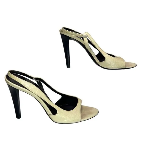 Balenciaga, Women Heel Sandals Patent Leather Slingback, Cream, 7.5 US, 37.5 EUR