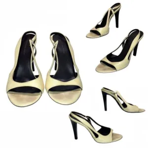 Balenciaga, Women Heel Sandals Patent Leather Slingback, Cream, 7.5 US, 37.5 EUR
