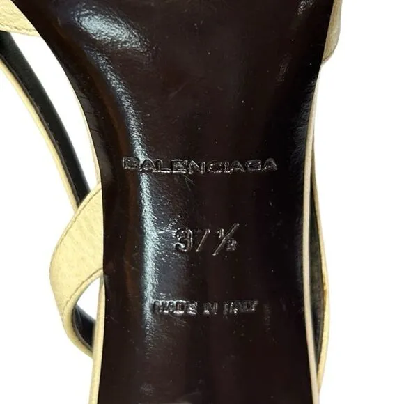 Balenciaga, Women Heel Sandals Patent Leather Slingback, Cream, 7.5 US, 37.5 EUR