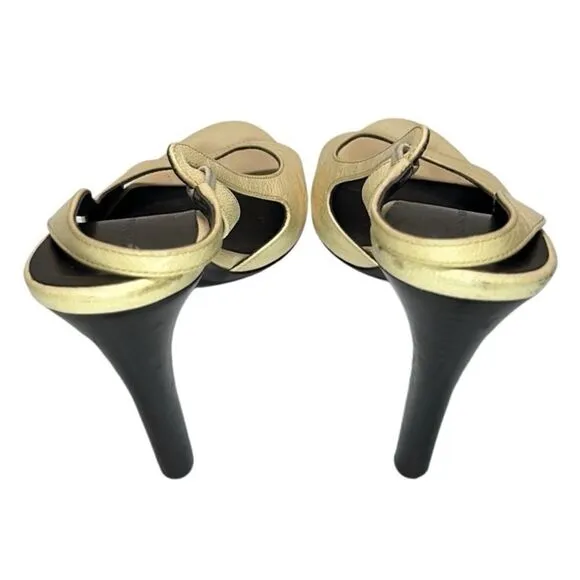 Balenciaga, Women Heel Sandals Patent Leather Slingback, Cream, 7.5 US, 37.5 EUR
