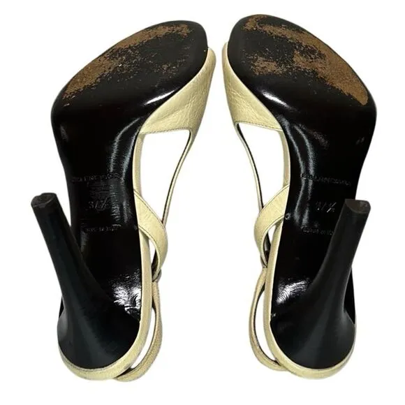 Balenciaga, Women Heel Sandals Patent Leather Slingback, Cream, 7.5 US, 37.5 EUR