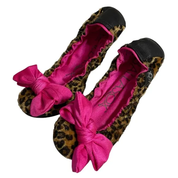Ballasox Foldable Ballet Flats Faux Fur Animal Print W/Bow Size 6