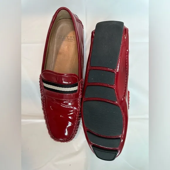 Bally Wabler Red Patent Leather Driving Loafers