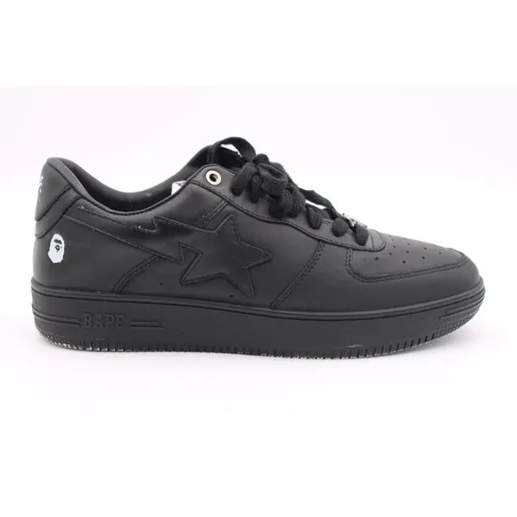 Bape Ape Sta Low Top Sneakers Black With White Logo Sz 9.5
