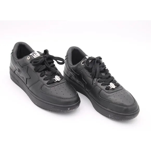 Bape Ape Sta Low Top Sneakers Black With White Logo Sz 9.5