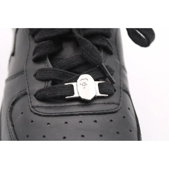 Bape Ape Sta Low Top Sneakers Black With White Logo Sz 9.5