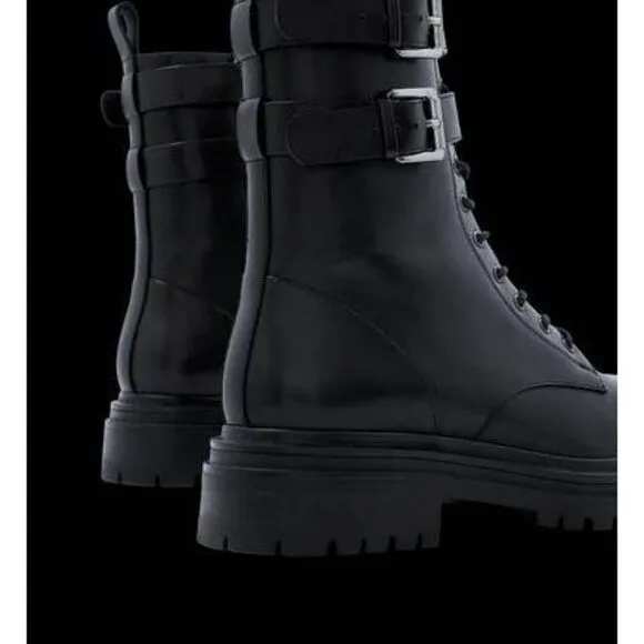 BARED FOOTWEAR PIPRA CHUNKY MOTO BOOTS BLACK LEATHER WOMENS EU 35 US 5 5.5 NEW