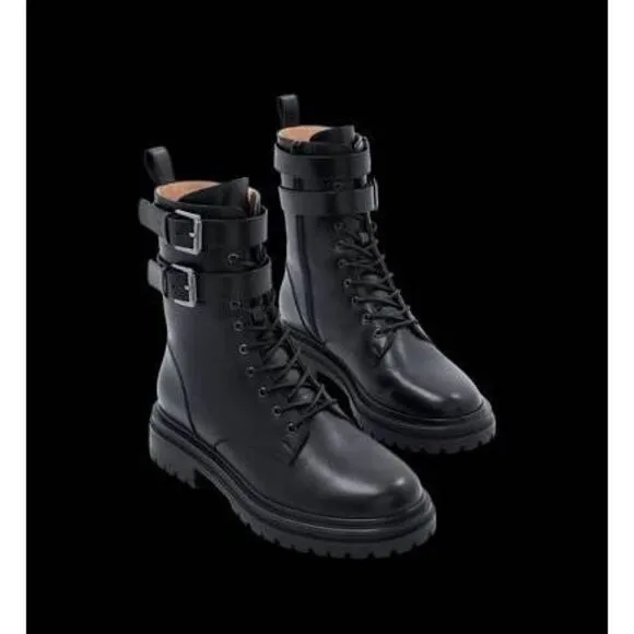 BARED FOOTWEAR PIPRA CHUNKY MOTO BOOTS BLACK LEATHER WOMENS EU 35 US 5 5.5 NEW