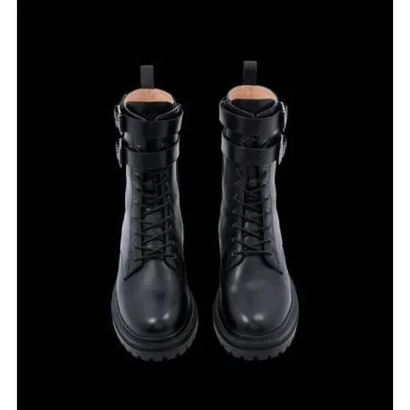 BARED FOOTWEAR PIPRA CHUNKY MOTO BOOTS BLACK LEATHER WOMENS EU 35 US 5 5.5 NEW