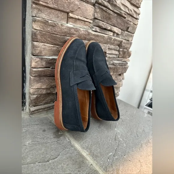Barneys New York Men's Navy Suede Penny Loafers Slip-On Leather Dress Shoes