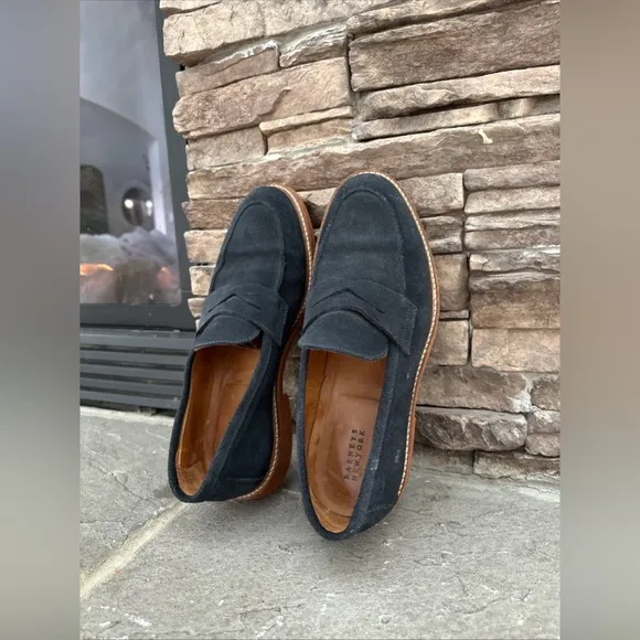 Barneys New York Men's Navy Suede Penny Loafers Slip-On Leather Dress Shoes