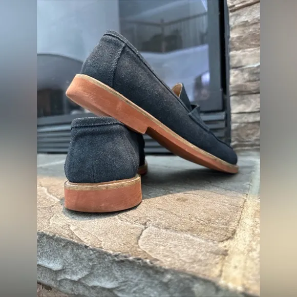 Barneys New York Men's Navy Suede Penny Loafers Slip-On Leather Dress Shoes