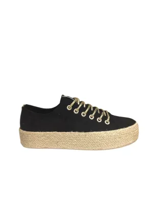 Baskets à lacets avec semelle en corde, Noir