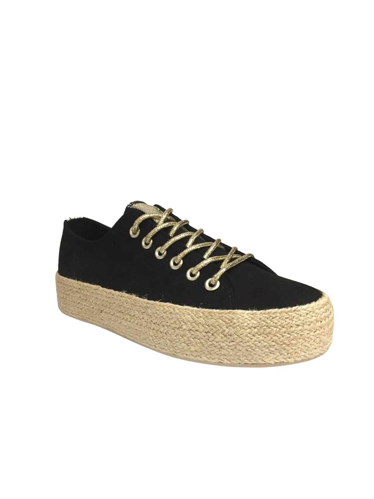 Baskets à lacets avec semelle en corde, Noir