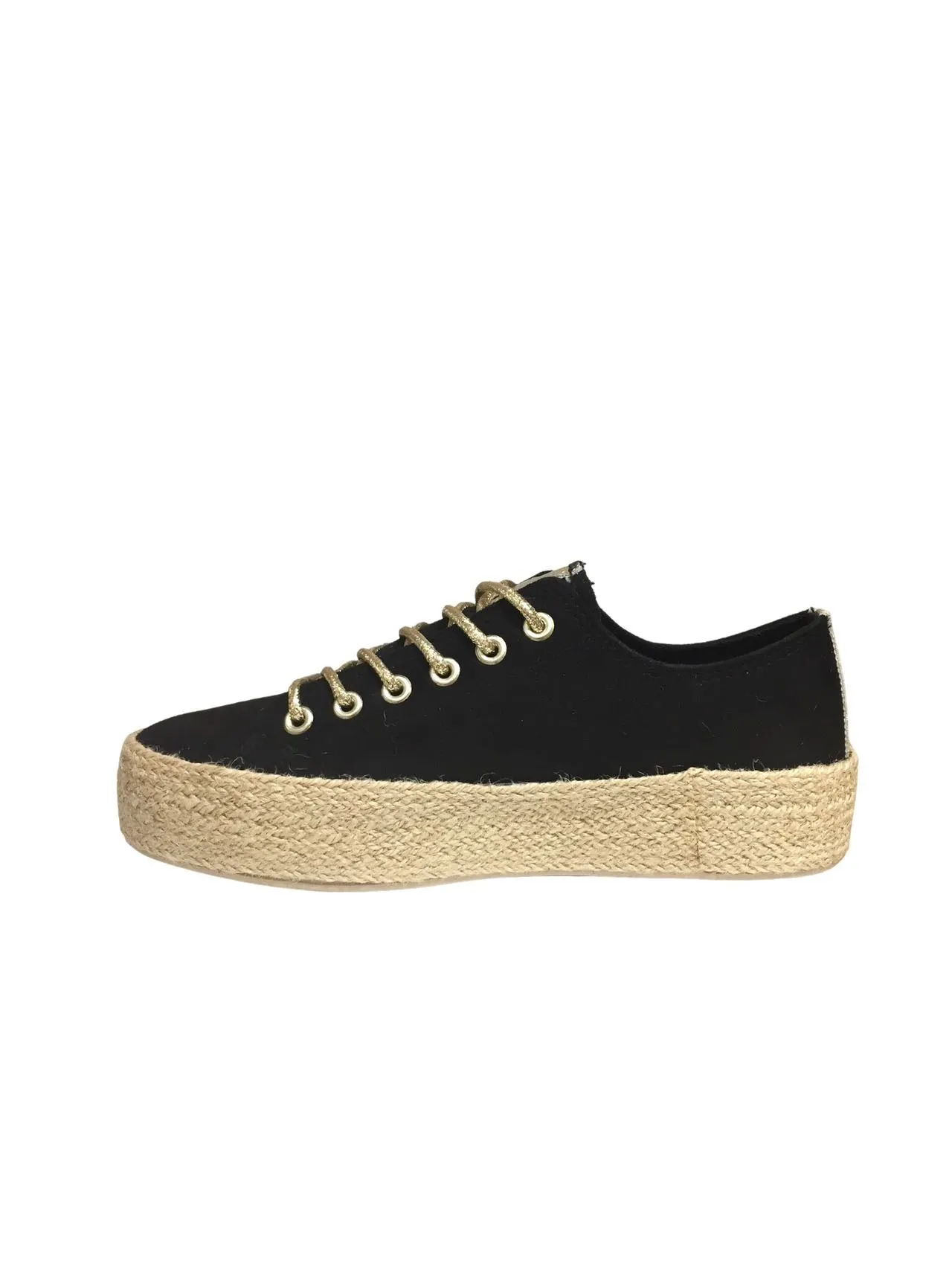 Baskets à lacets avec semelle en corde, Noir