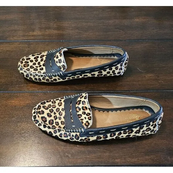BASS Animal Print Leather Animal Hair Driving Penny Loafers Size 8.5