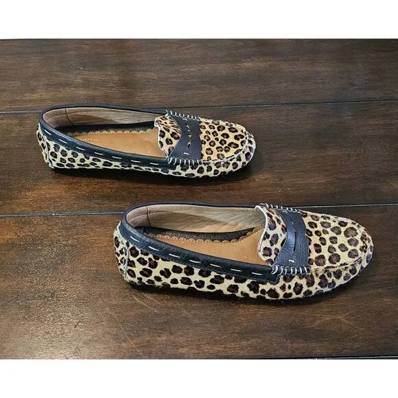 BASS Animal Print Leather Animal Hair Driving Penny Loafers Size 8.5