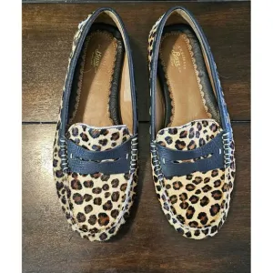 BASS Animal Print Leather Animal Hair Driving Penny Loafers Size 8.5