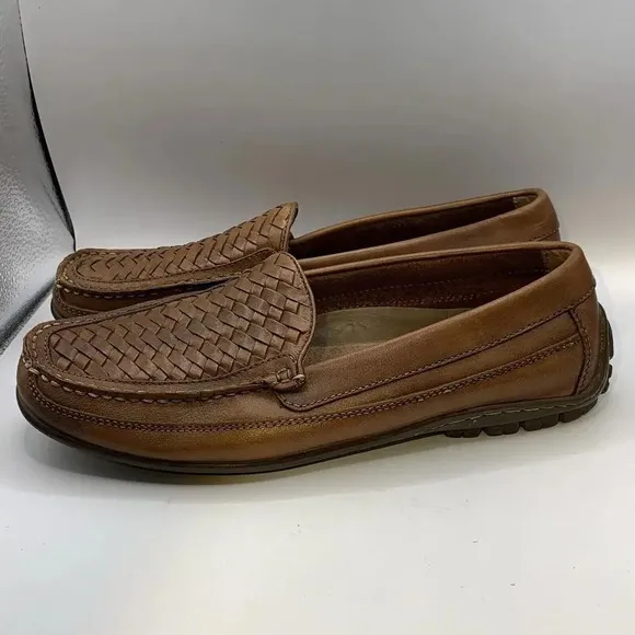 Bass Mens Brown Leather Driving Shoes Woven Loafers Size 9M