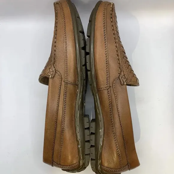 Bass Mens Brown Leather Driving Shoes Woven Loafers Size 9M