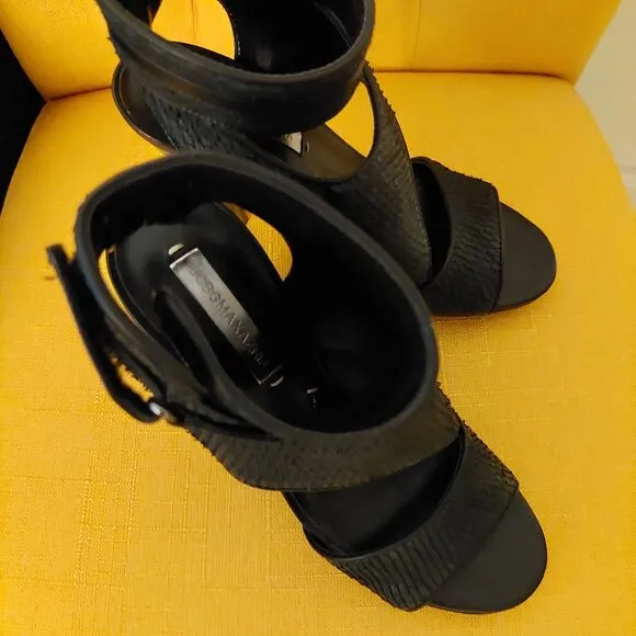 BCBGMAXAZRIA Black Snakeskin Print Open Toe High-heel Sandals Size 8 Retail $295