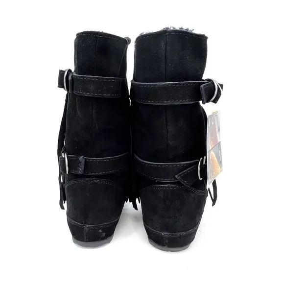 Bearpaw Boots Krystal Fringed Mid-Calf Suede Leather Black Size 3* NeverWet New