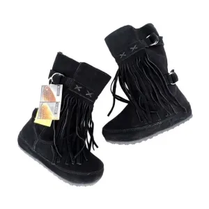 Bearpaw Boots Krystal Fringed Mid-Calf Suede Leather Black Size 3* NeverWet New