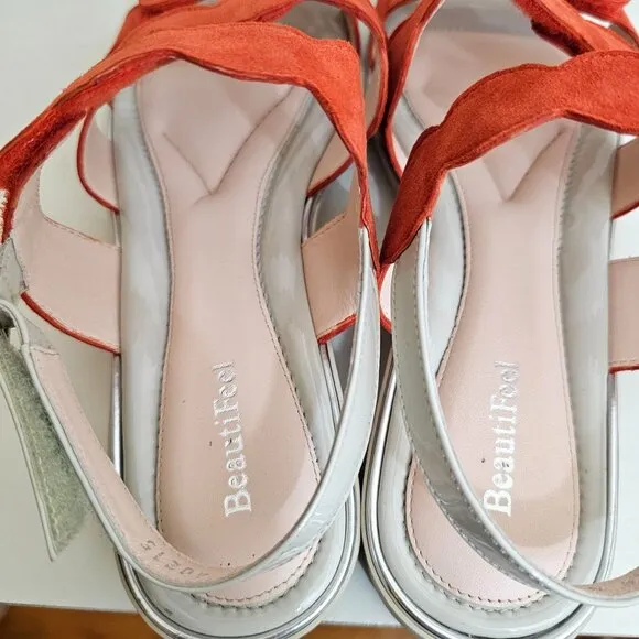 BeautiFeel Womens Sz US 10 41 Cleo Coral Strappy Leather Sandal Comfort Shoe