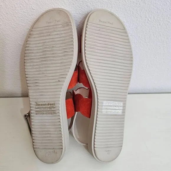 BeautiFeel Womens Sz US 10 41 Cleo Coral Strappy Leather Sandal Comfort Shoe