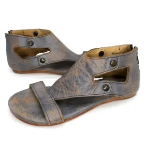 Bed Stu Bedstu Soto Gray Lux Rustic Open Toe Leather Sandals $175 Back Zip 6M