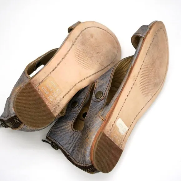 Bed Stu Bedstu Soto Gray Lux Rustic Open Toe Leather Sandals $175 Back Zip 6M