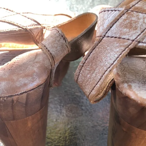 BED STU Tan Brown Cream Washed Clog Heeled Strapped Open Toe Sandals