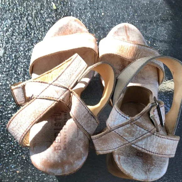 BED STU Tan Brown Cream Washed Clog Heeled Strapped Open Toe Sandals