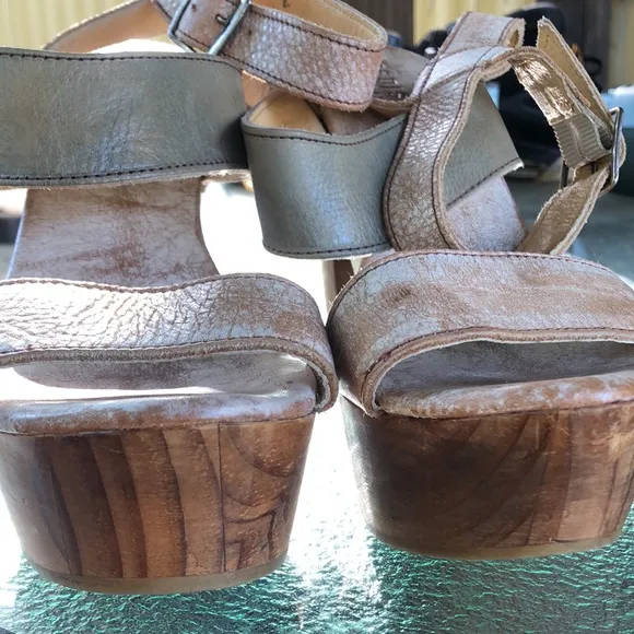 BED STU Tan Brown Cream Washed Clog Heeled Strapped Open Toe Sandals